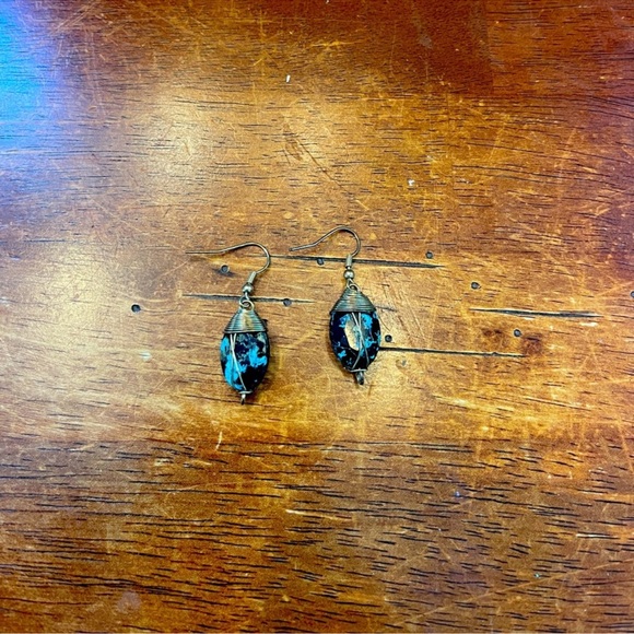Lucky Brand Jewelry - Boho Natural Turquoise Blue Black Obsidian Stone Drop Artisan Earrings